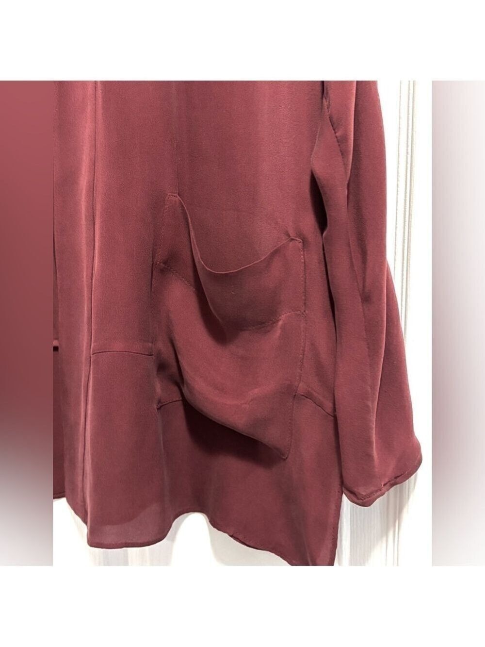Aritzia Wilfred 100% Silk Cardigan Open Front Drapey Semi Sheer Burgundy Size XS - Picture 2 of 8
